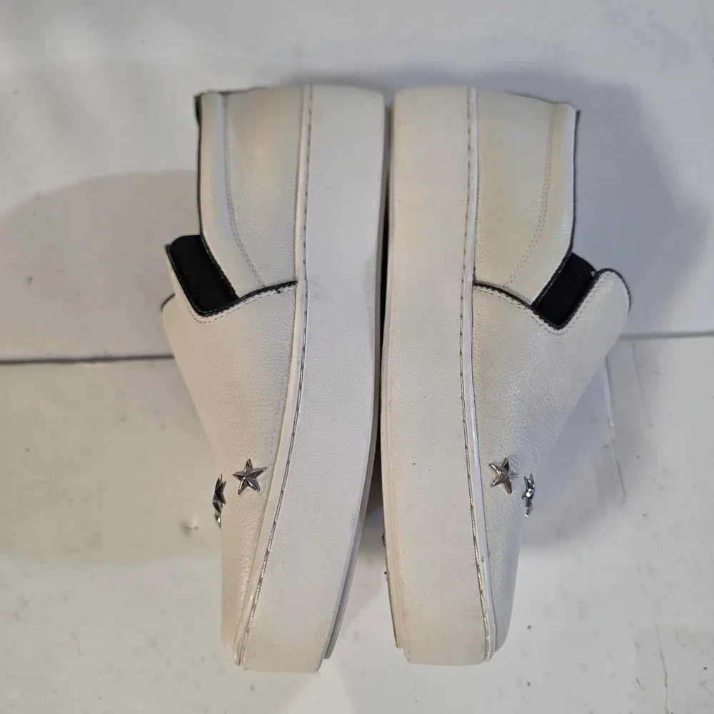 Michael Kors Keaton Star Studded Leather Slip On Platform Sneakers White 8M